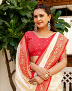 Joban Fashion Off White Silk Woven Banarasi Saree