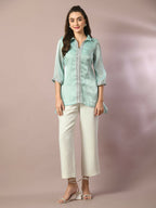 Myshka Women's Blue Solid Longline Party Tunic