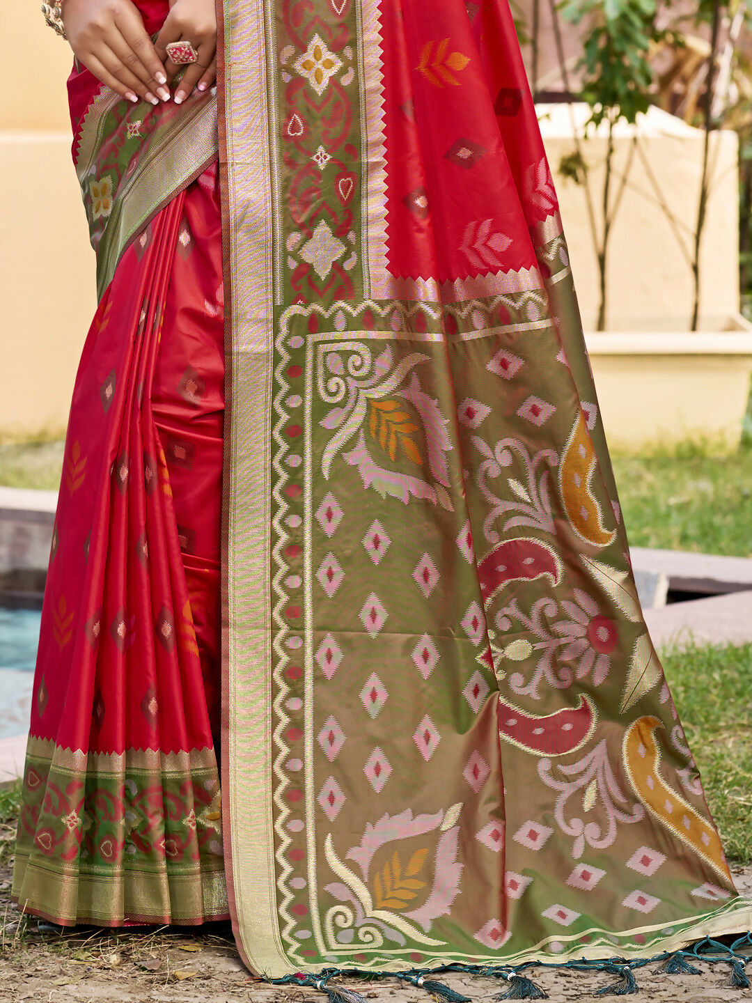 Shree Shyam Fashion Red Pochampally Silk Saree - Distacart