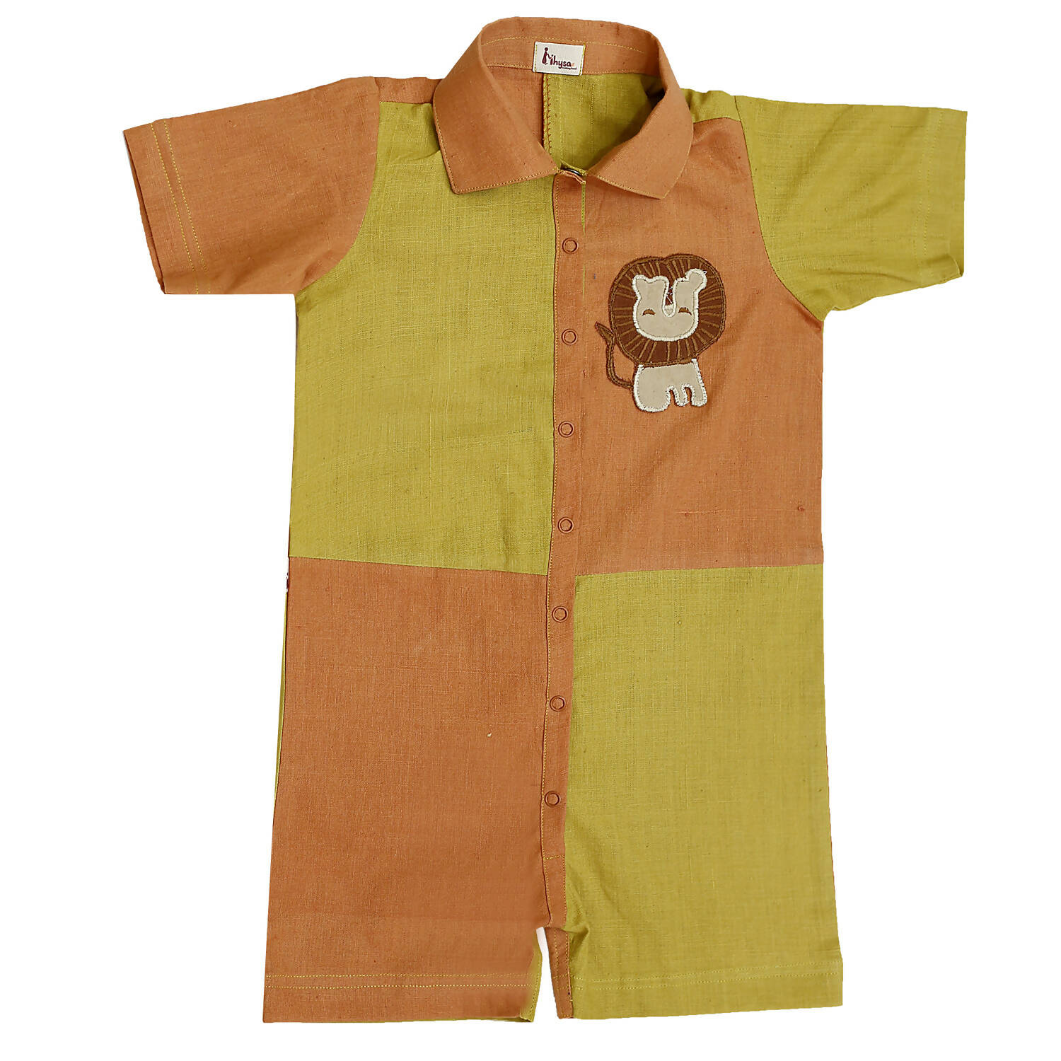 Mhyssa Orange And Yellow Round Neck With Half Sleeve Round Neck Romper