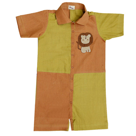 Mhyssa Orange And Yellow Round Neck With Half Sleeve Round Neck Romper