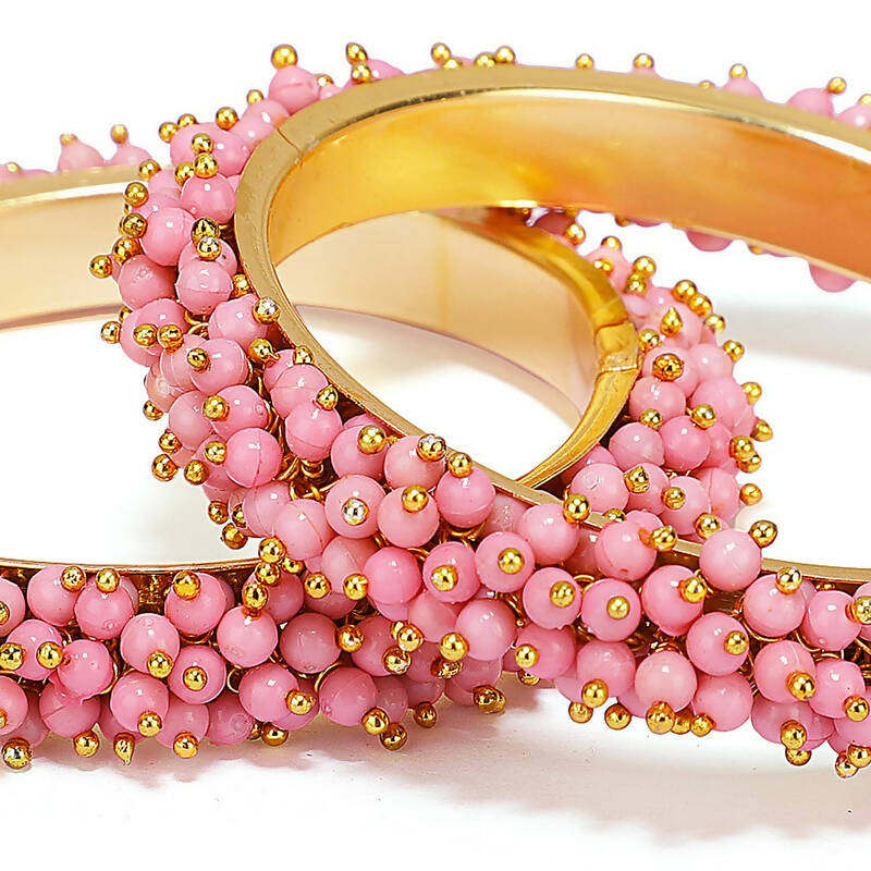Mominos Fashion Joharkamal Gold-Plated Baby Pink Beads Work Bangles - Distacart