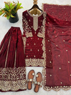 Teeya Creation Maron Color Fendy Silk Embroidery Work Wedding Wear Salwar Suit - Distacart