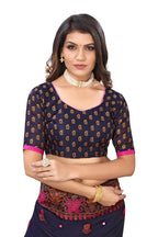 Vamika Blue Color Jute Silk Mirror Work Saree