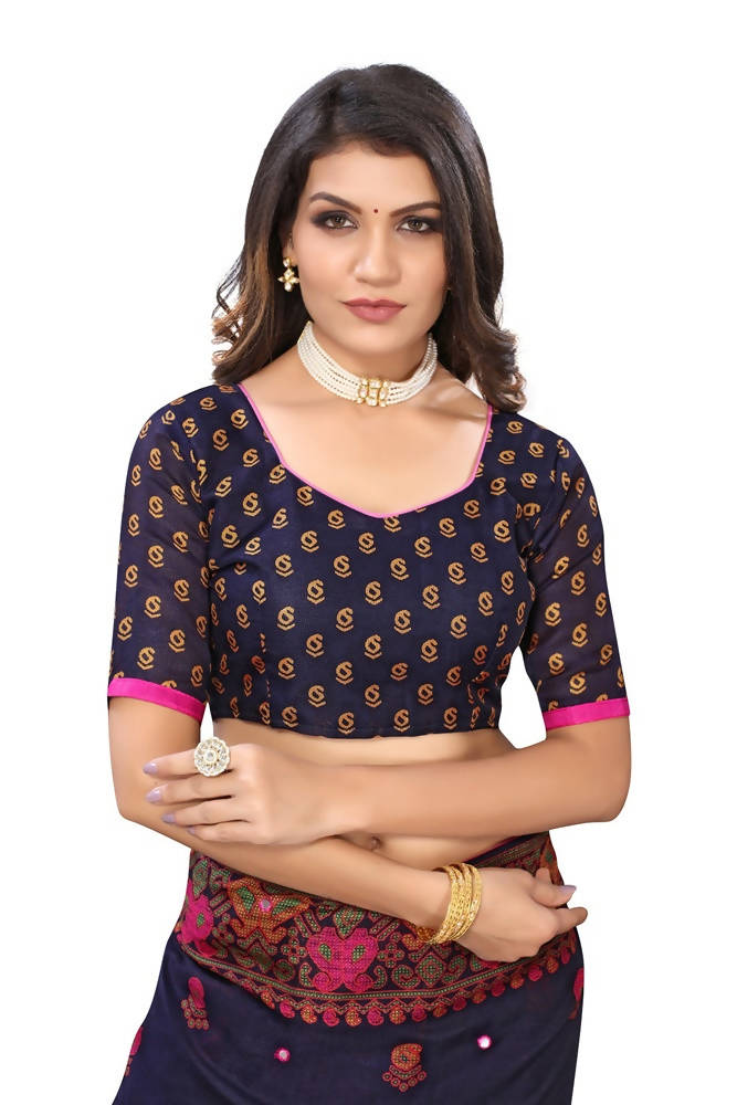 Vamika Blue Color Jute Silk Mirror Work Saree