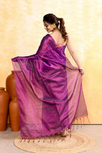 Piyari Fashion Women's Violet Dual Tone Organic Tissue Saree With Blouse Piece - Distacart