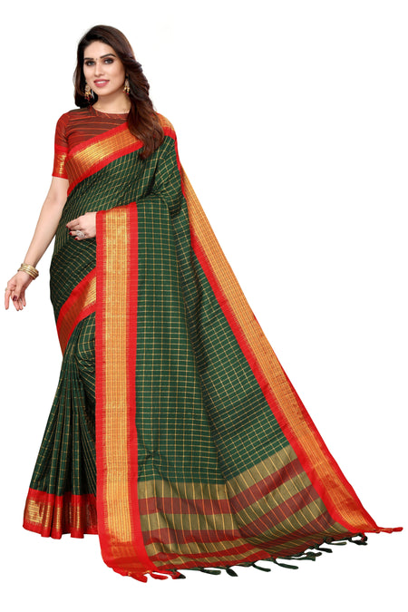 Vamika Weaving Green Cotton Silk Saree