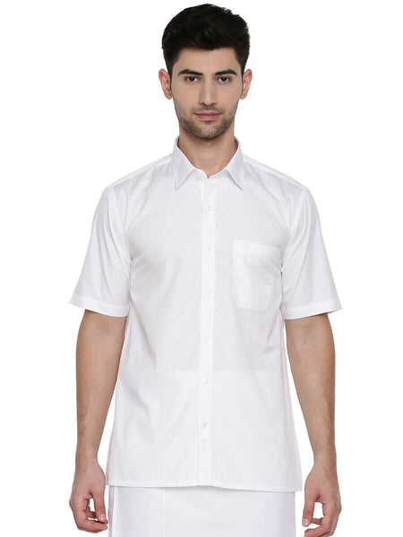 Ramraj Cotton Mens Half Sleeve Formal 100 % Cotton White Shirt