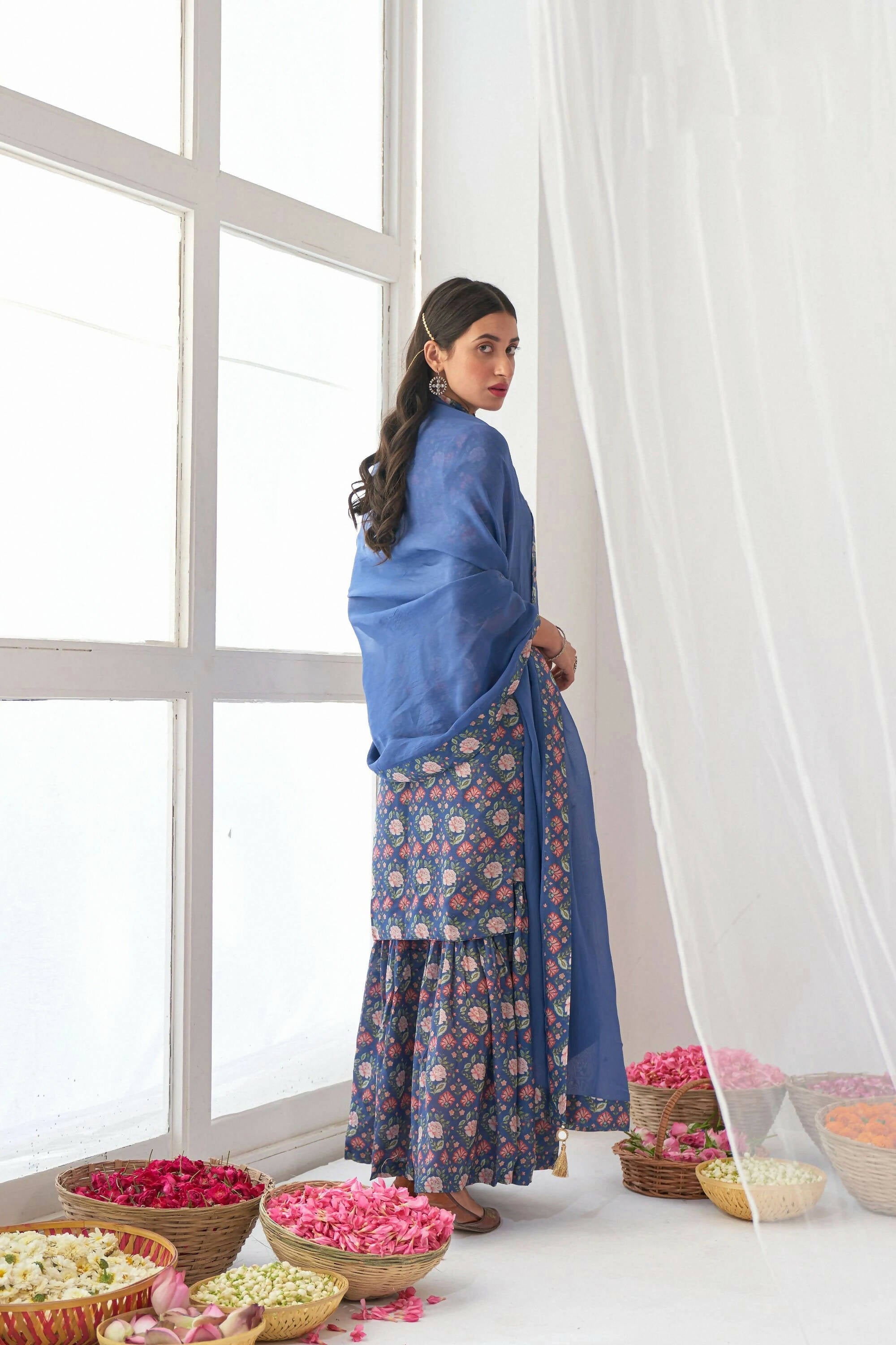 Designer Stylish Blue Muslin Stitched Suit With Dupatta - Anbazaar - Distacart
