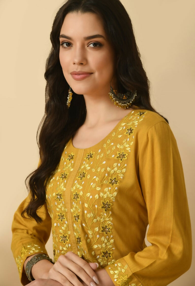 Joban Fashion Mustard Cotton Rayon Kurta Set
