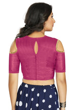 Aastha Fashion Women's Pink Art Silk Cold Shoulder Sleeve Readymade Blouse