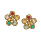 Multi Colored Stone in Gold Choker with Earrings (Multi Color) - Ruby Raang