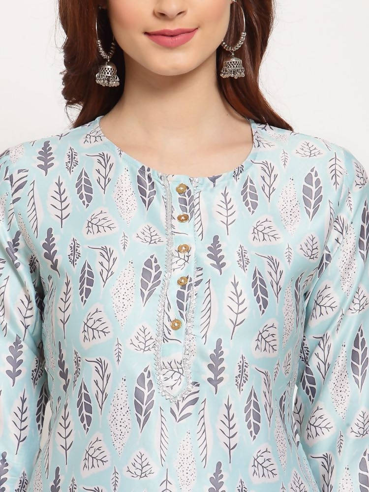 Myshka Women's Multi Printed Cotton Blend 3/4 Sleeve Round Neck Casual Kurta Palazzo Dupatta Set