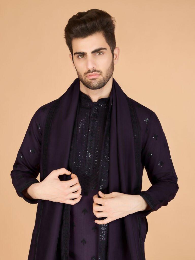 Vastranavya Purple Exclusive Festival Wear Viscose Silk Thread with Sequence Embroidered Work Kurta with Dupatta