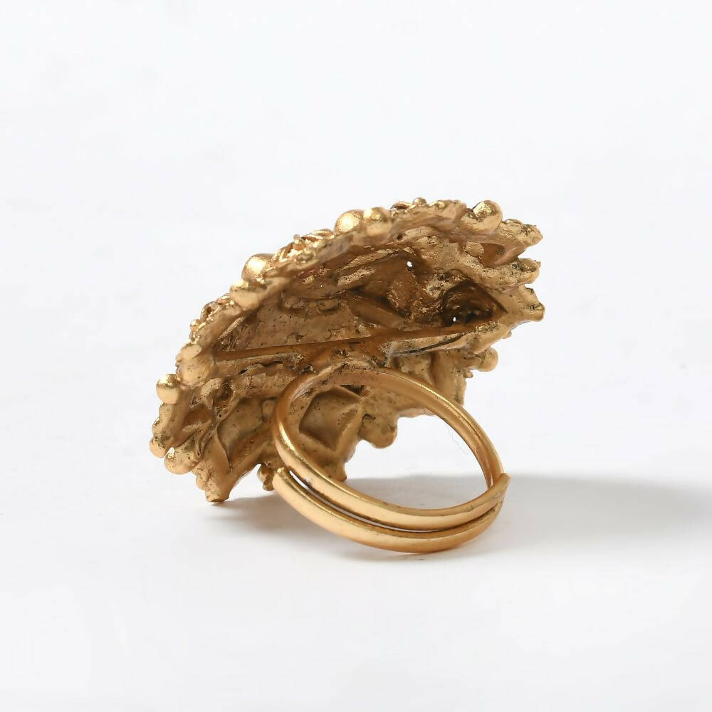 Mominos Fashion Joharkamal Gold-Polished Stone Studded Adjustable Finger Ring - Design 14