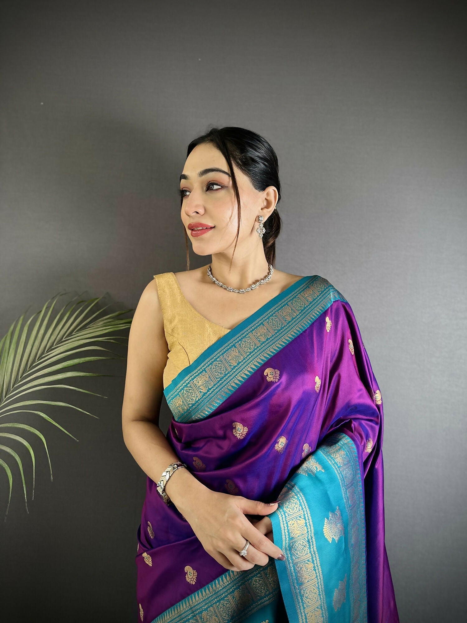 Joban Fashion Purple Banarasi Soft Silk Woven Butti Saree - Distacart