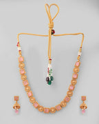 VOJ Gold-Polished Pink Stone Studded Jewellery Set