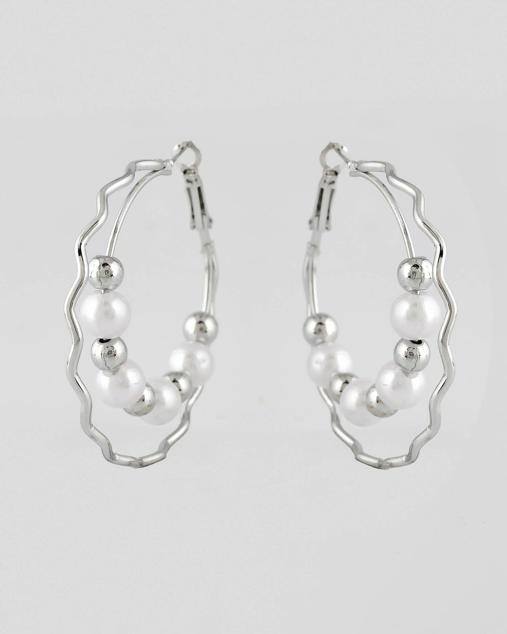VOJ Women Sliver-Plated Pearl Stainless Steel Hoop Earrings - Distacart