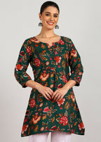 Aavyora Women's Green Floral Printed Flared Tunic - Distacart