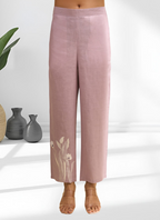 Joban Fashion Pink Linen Embroidered Readymade Long Kurta With Pant - Distacart