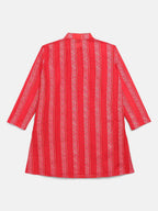 Ahalyaa Red Chanderi Khari Print Kids Kurta Churidar Set For Boys