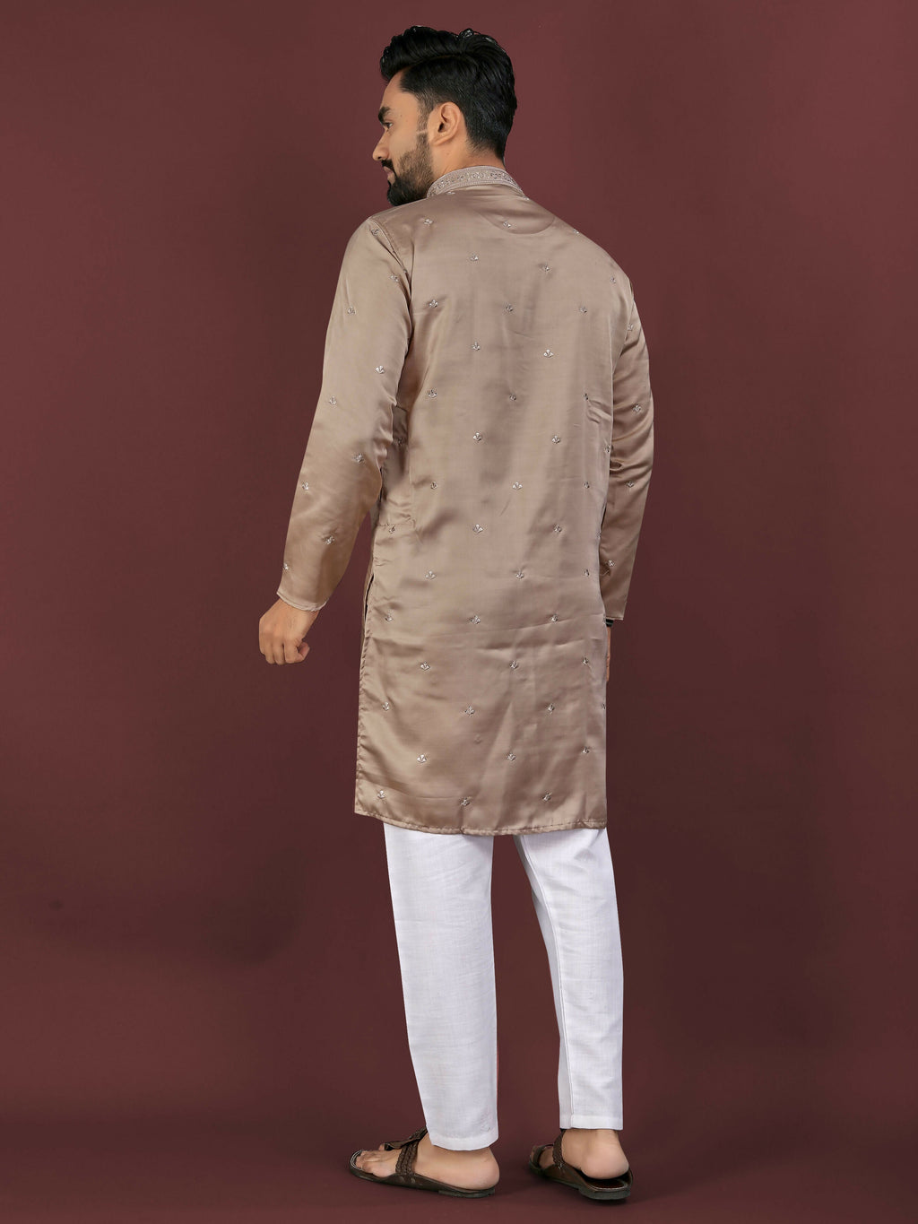 Anaita Brown Embroidered Silk Straight Kurta