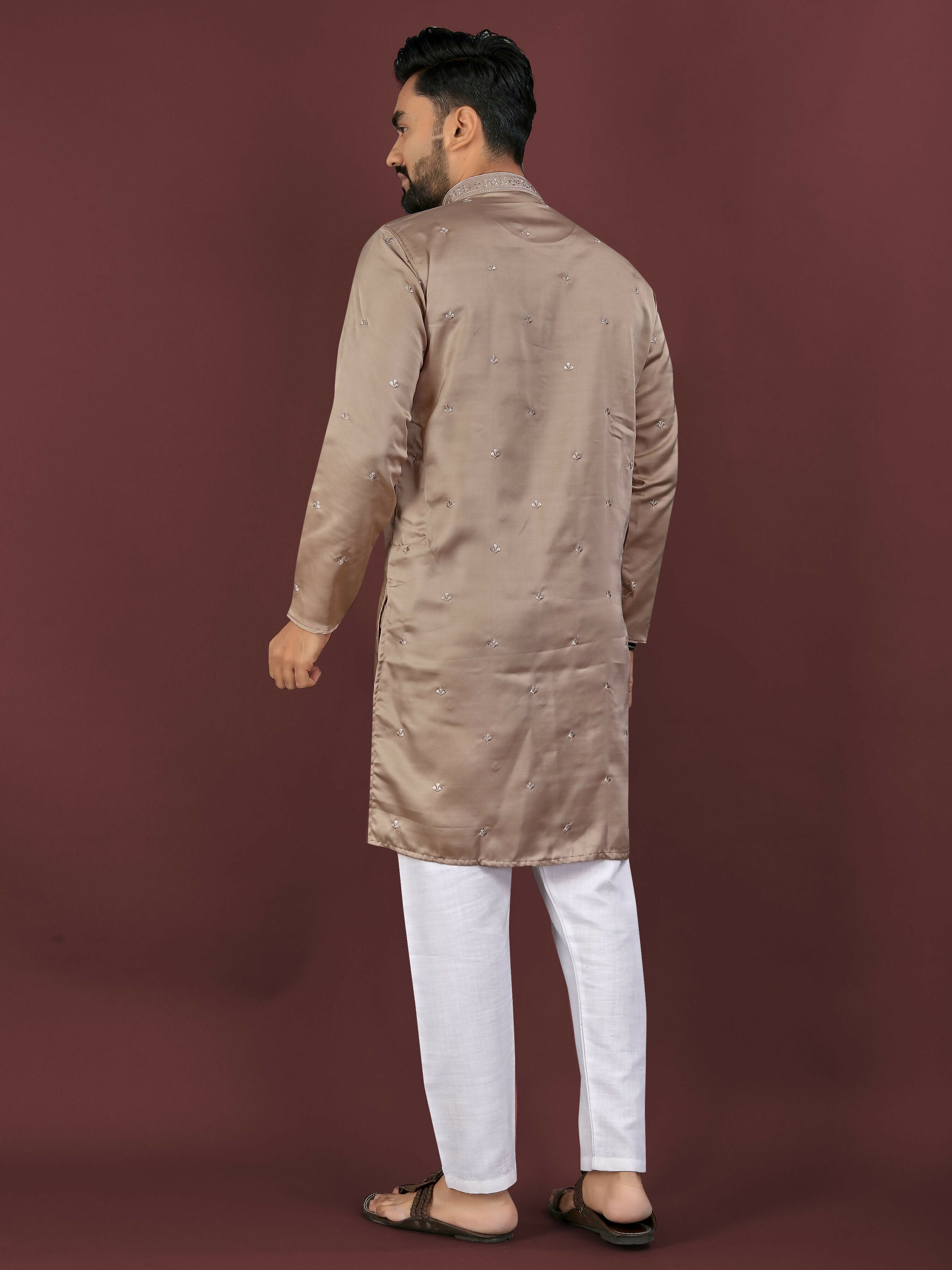 Anaita Brown Embroidered Silk Straight Kurta