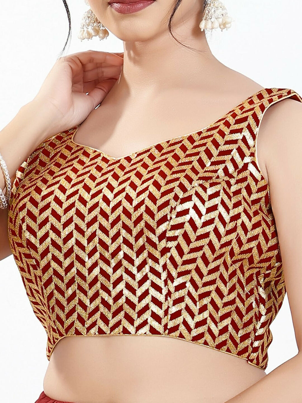 Joban Fashion Maroon Silk Padded Blouse With Sweetheart Neck Sleeveless - Distacart
