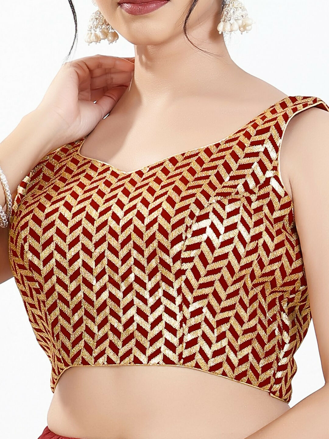 Joban Fashion Maroon Silk Padded Blouse With Sweetheart Neck Sleeveless - Distacart