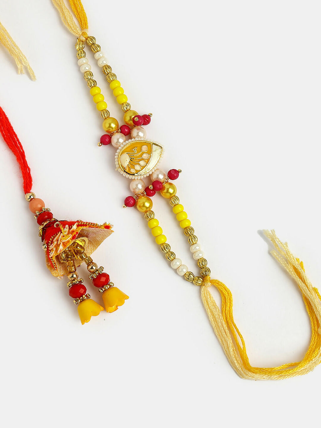 NVR Women & Men Set of 2 Yellow Peacock Design Bhaiya Bhabhi Rakhi With Roli Chawal - Distacart
