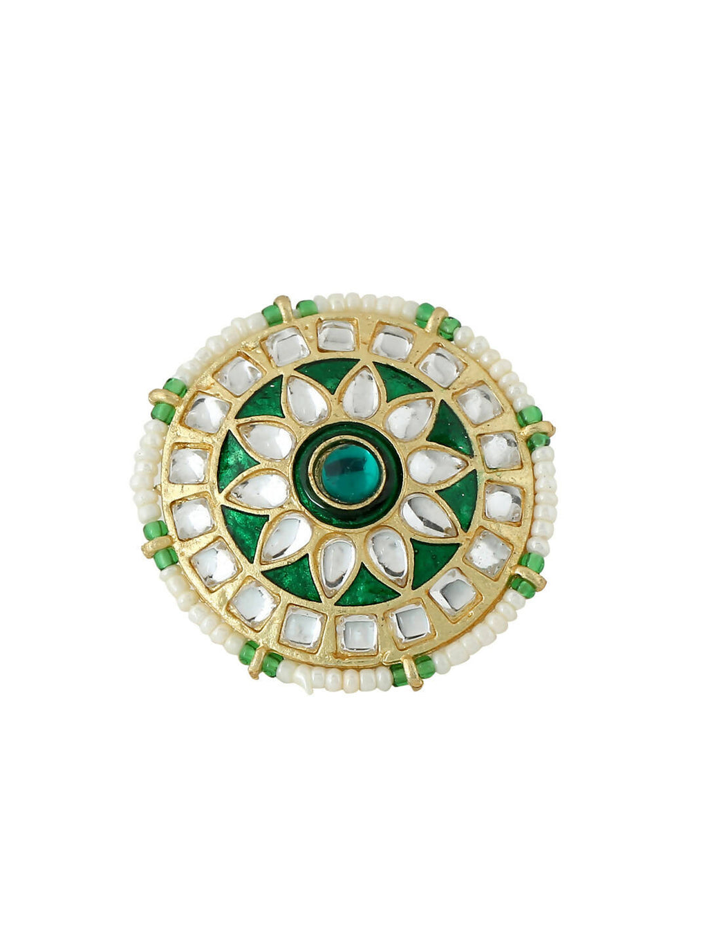 NVR Women's Traditional Kundan Meenakari Gold-Polished Ajustable Finger Ring