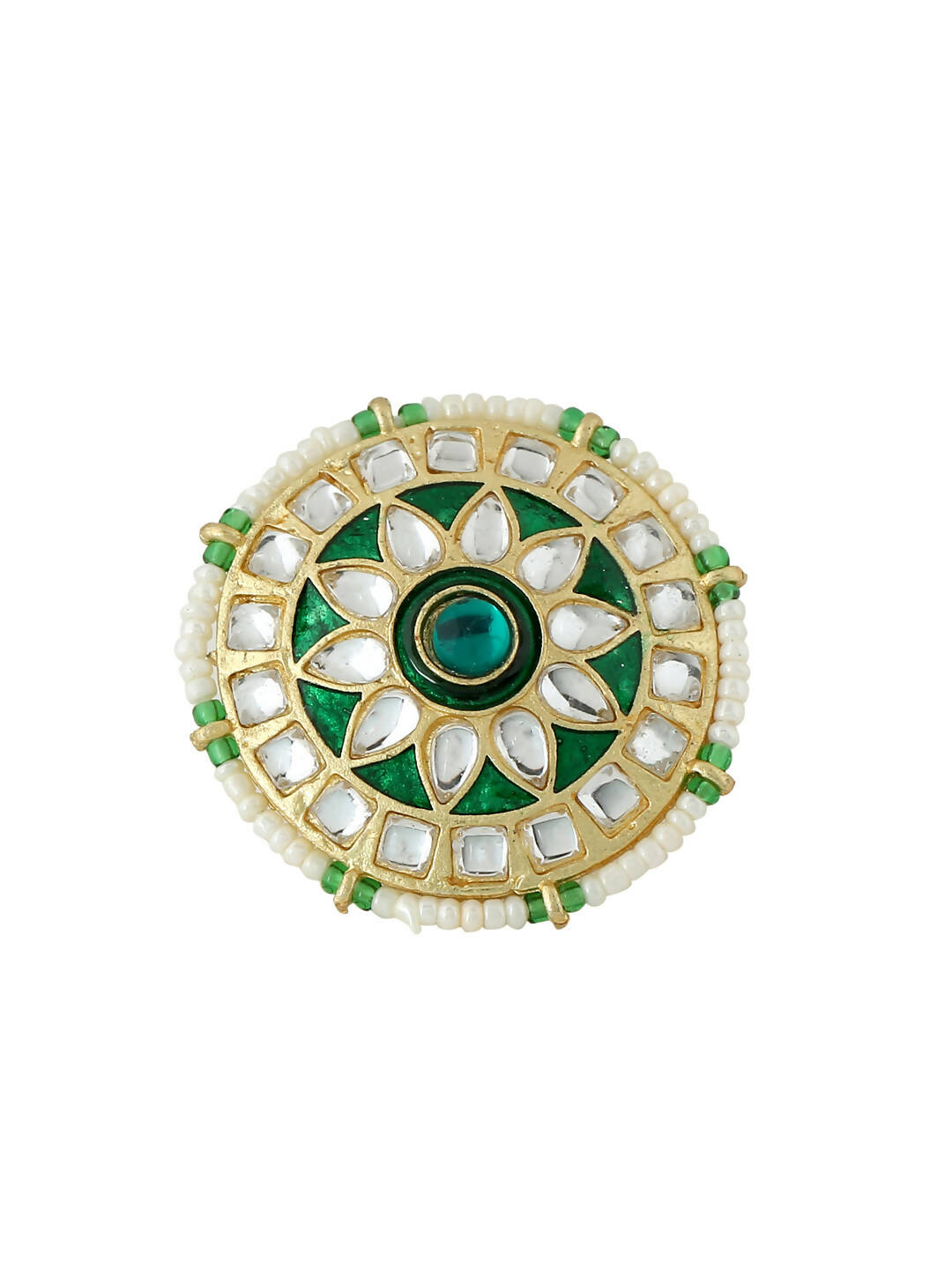 NVR Women's Traditional Kundan Meenakari Gold-Polished Ajustable Finger Ring