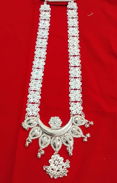 Elite Trading Classical Silver Look Odissi Haar – Long Necklace for Dancers/For Women & Girls/Silver Finish Long Haar