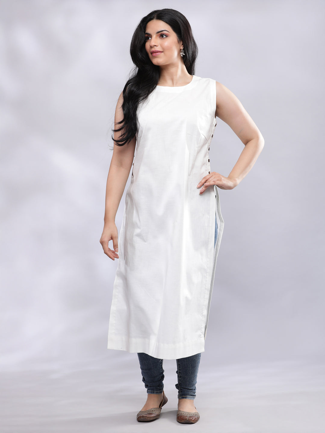 BohoJazz Indo-Western Longline Top with Wooden Buttons - Distacart