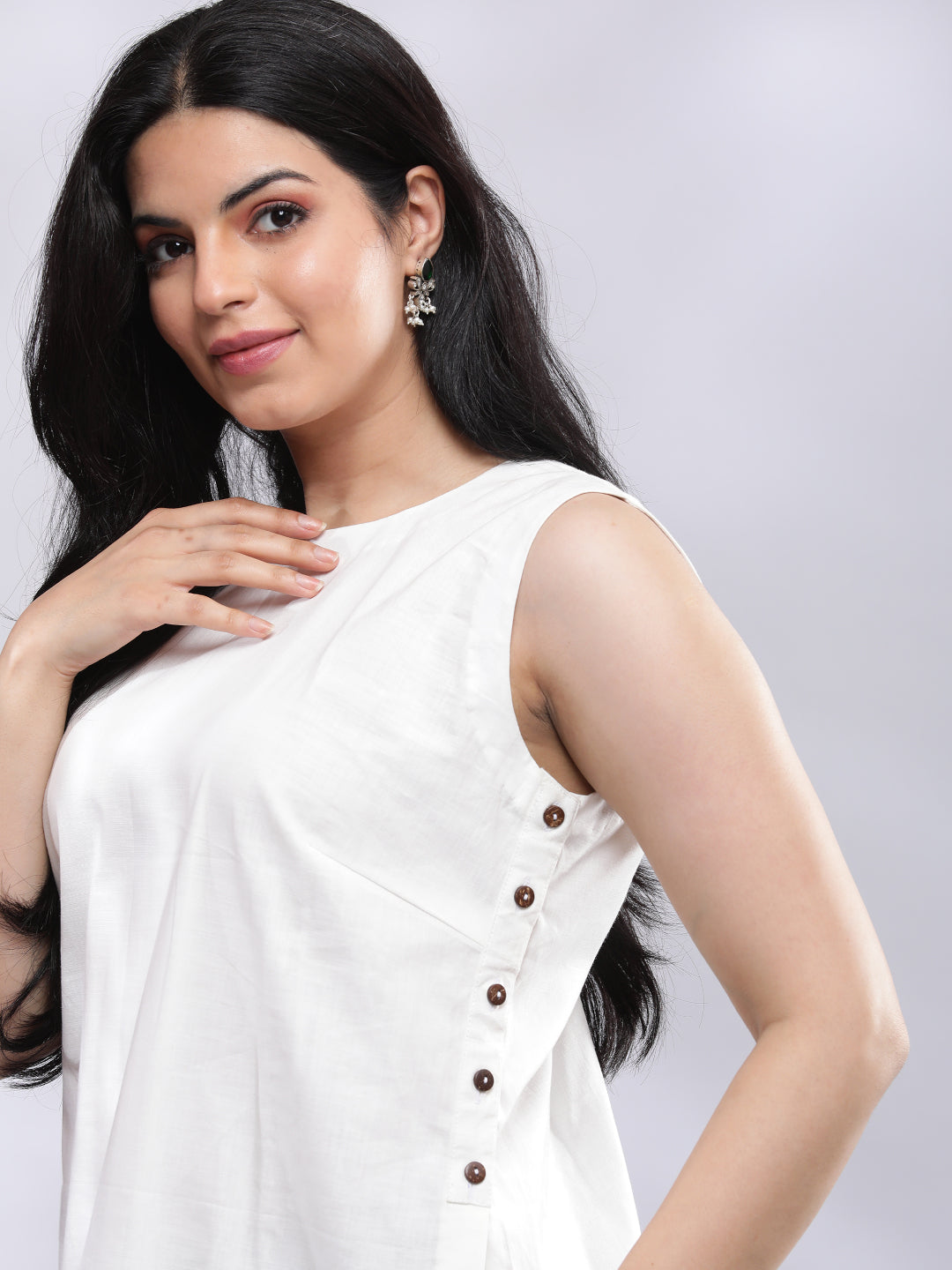 BohoJazz Indo-Western Longline Top with Wooden Buttons - Distacart