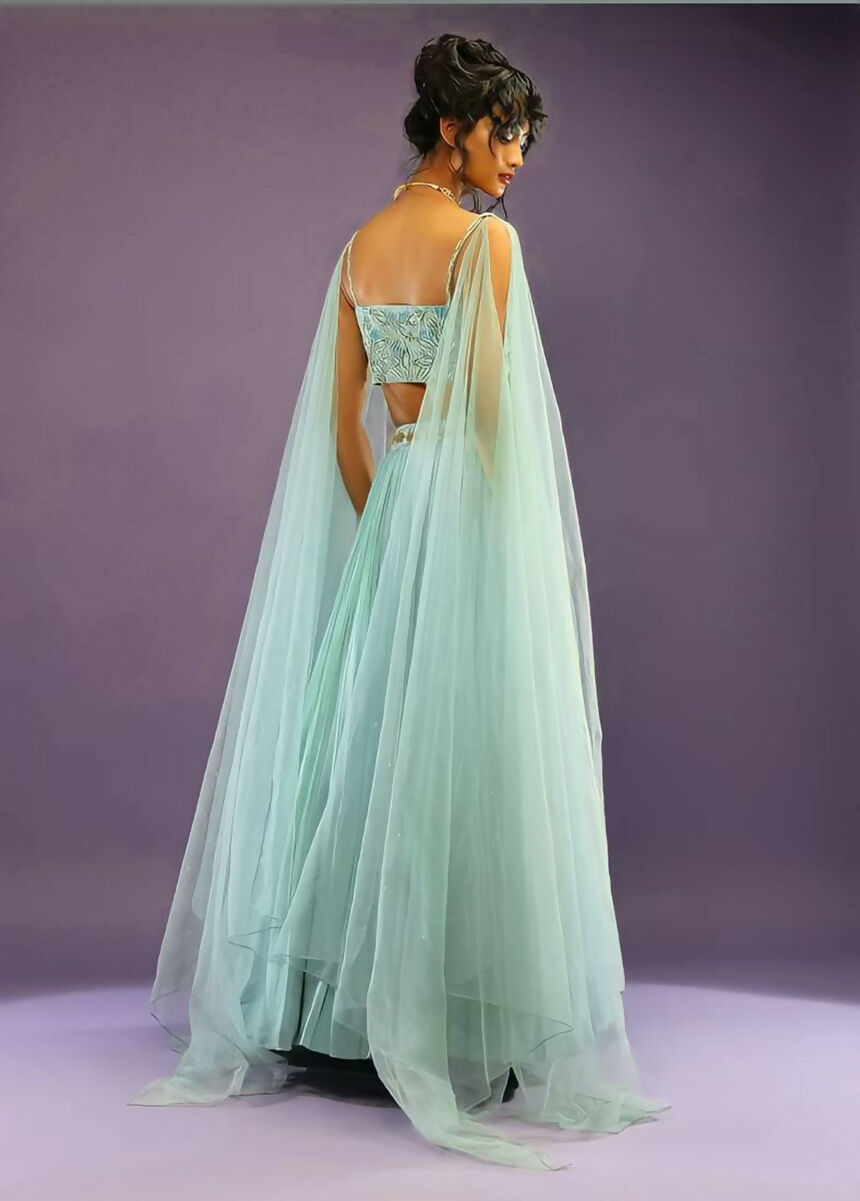 Jyoti Fashion Glamorous Turquoise Crush Work, Sequins, Zari with Dori Embroidered Faux Georgette Lehenga Choli with Dupatta