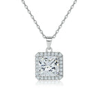 Cauer Radiant Moissanite Pendant Necklace in 925 Sterling Silver, White Gold Plated