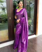 DEIANA'S Beautiful Designer Golden zari Soft Lichi Silk Saree - Purple