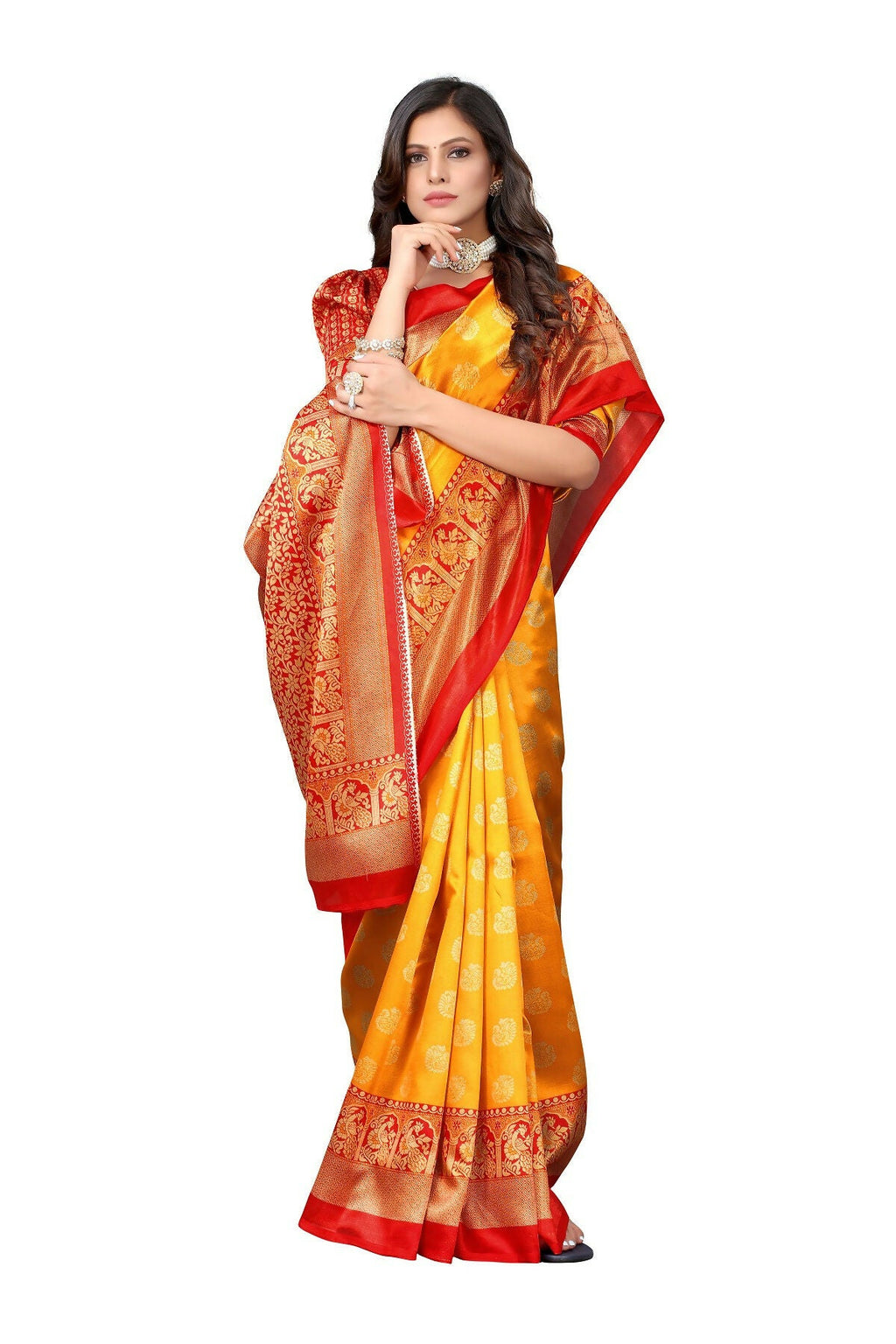 Vamika Yellow Printed Art Silk Saree