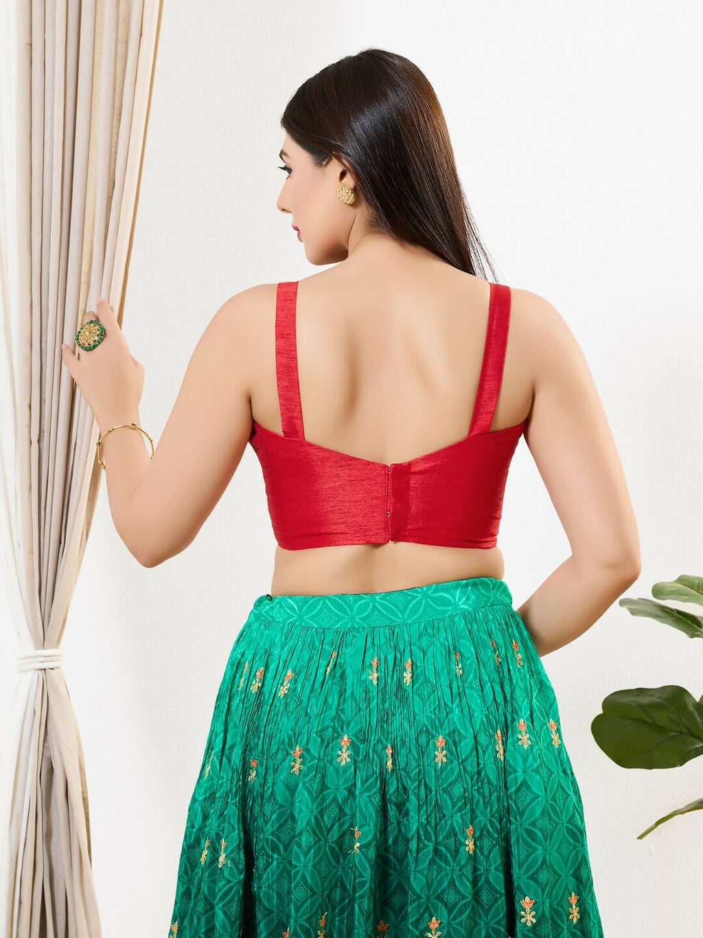 Joban Fashion Red Mulberry Silk Padded Blouse With Sweetheart Neck Sleeveless - Distacart