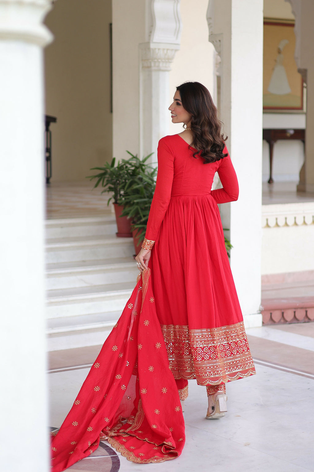 Joban Fashion Red Readymade Kurta Set With Sequence embroidery Work - Distacart