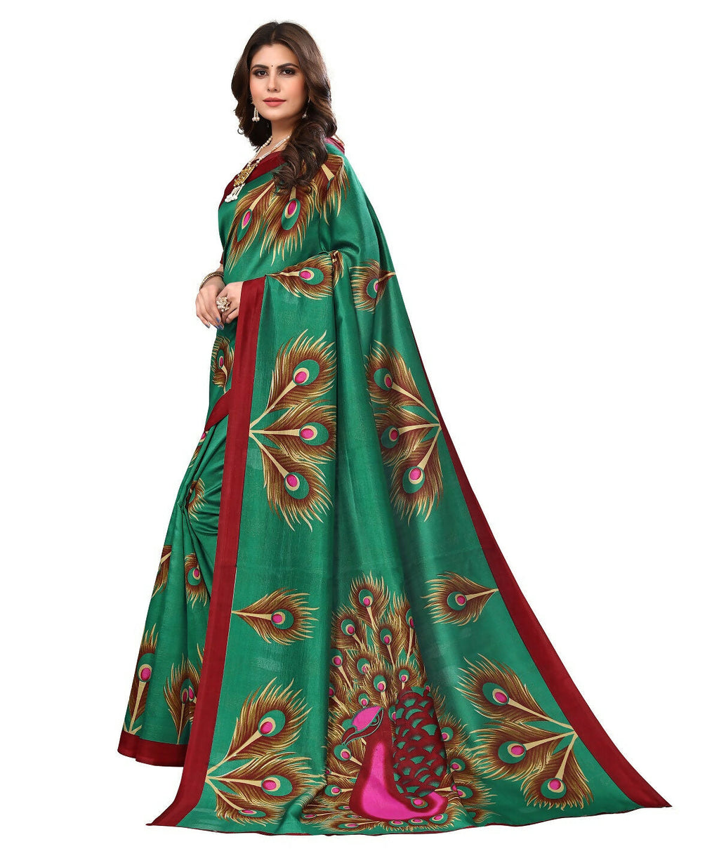 Vamika green Printed Art Silk Saree