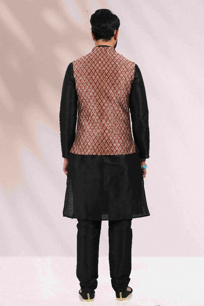 Raivat Ethnic Jacquard Banarasi Silk Woven Work 3 Pics Jacket Set In Maroon Colour - Distacart