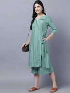 Myshka Women's Stylish Green Cotton 3/4 Sleeve Kurta Palazzo Set - Distacart