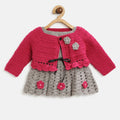 ChutPut Hand knitted Crochet Maharani Wool Dress For Baby Girls - Pink