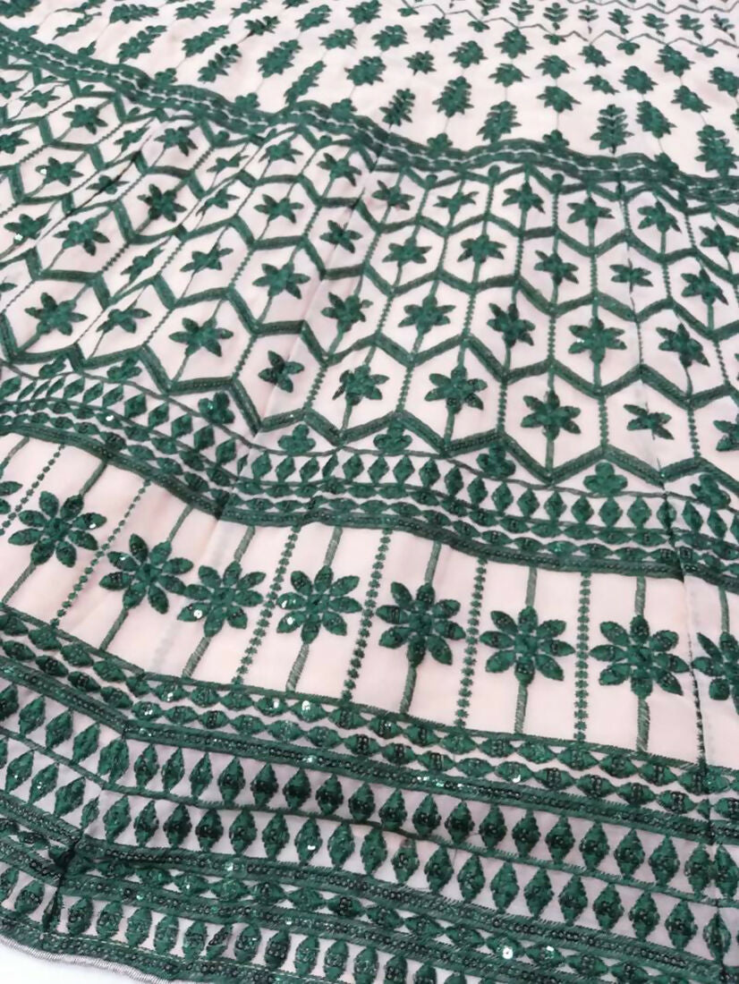 Jyoti Fashion Teal Green & Cream 3mm with Thread Embroidery Georgette Lehenga Choli with Dupatta