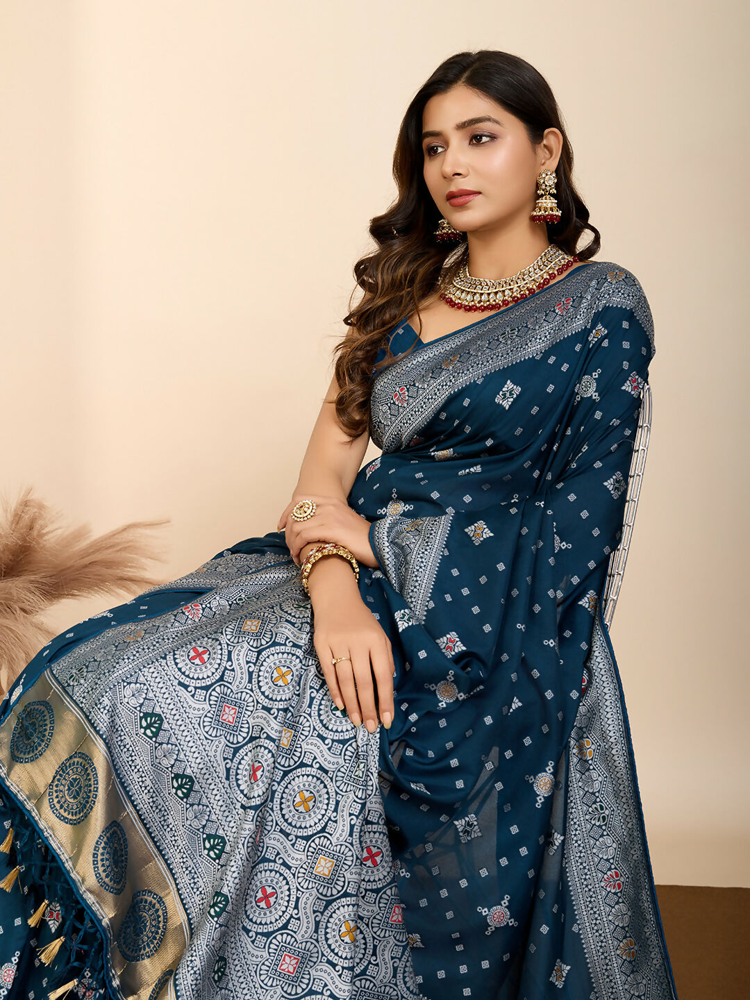 Teal Blue Soft Silk Woven Meenakari Designer Saree - Vedanti