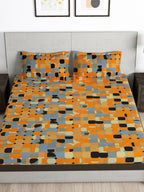Story@home Orange & White Geometric Microfiber 180 TC Bedsheet With Pillow Cover