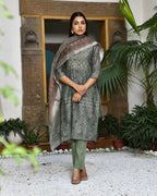 Vaasva Women's Chanderi Printed Suit Set With Pant And Printed Dupatta