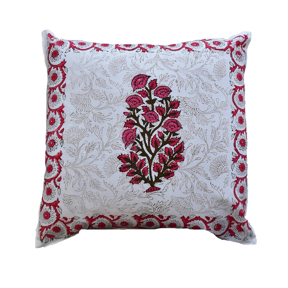 The Decor Nook Pink Floral With Pink Border Cushion Cover